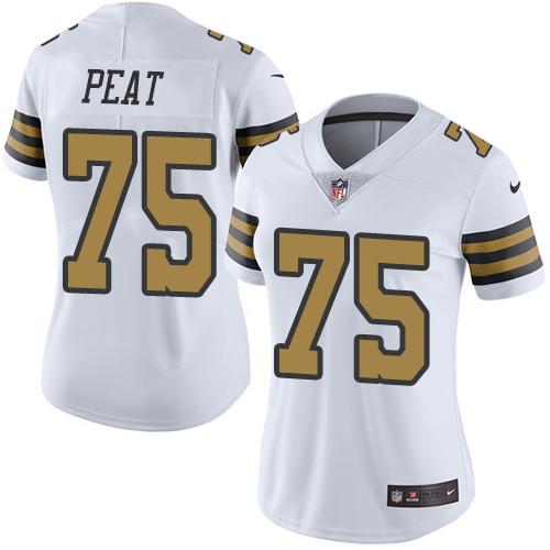 Nike Saints #75 Andrus Peat White Women's Stitched NFL Limited Rush Jersey